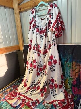 White Maxi Dress with Red Floral Print Bloomchic plus size 30